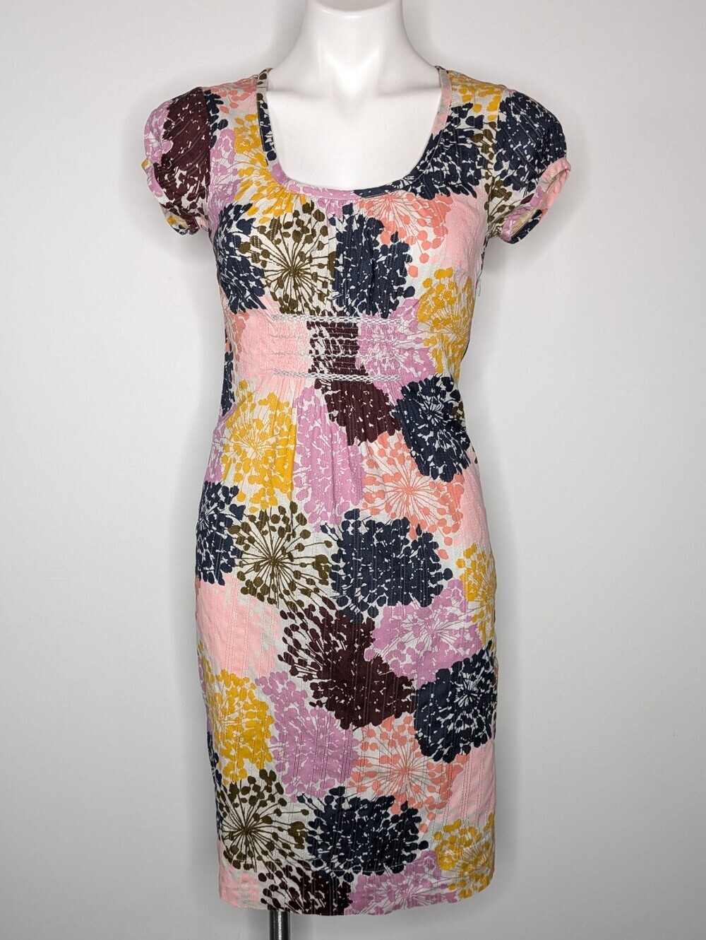Boden Pink Blue Yellow Floral Lightweight Cotton Cap Sleeve Dress 2